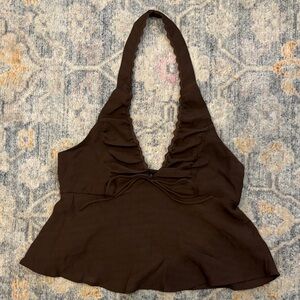 Brown Halter Crop Top with Front Tie